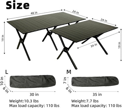 ROCK CLOUD Folding Camping Table Aluminum Portable Roll-Up Picnic Table 4-6 Person for BBQ Backyard Patio Party, 48x24 in, Wood Grain