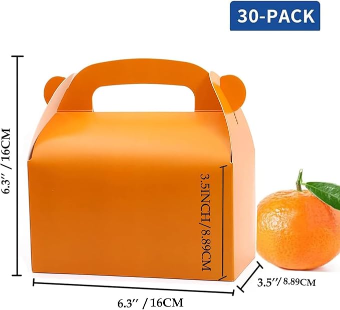 30-Pack Orange Party Favor Treat Boxes, Goodie Boxes, Candy Box, Gable Paper Gift Boxes with Handles. Perfect for Orange Citrus Themed Brunch Party Decoration Supplies