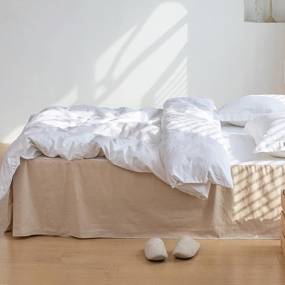 BISELINA French Linen Bed Skirt with Pleated Corner 22-Inch Tailored Drop Natural Flax Cotton Blend Basic Dust Ruffle Soft Cozy Farmhouse Bedding (22" Queen, Basic Linen)