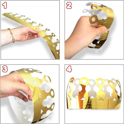 ArtCreativity Pack of 24 Gold Crown - Foil Birthday Party Paper Crowns for Kids - Golden Birthday Hats in 2 Fun Designs Adjustable and Reusable Royalty Party Decorations