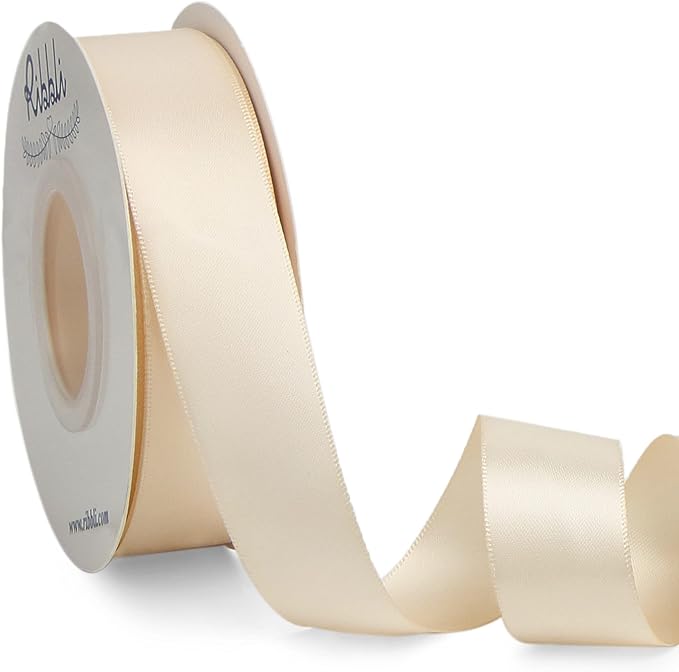 Ribbli Cream Double Faced Satin Ribbon,1” x Continuous 25 Yards,Use for Bows Bouquet,Gift Wrapping,Baby Shower,Floral Arrangement