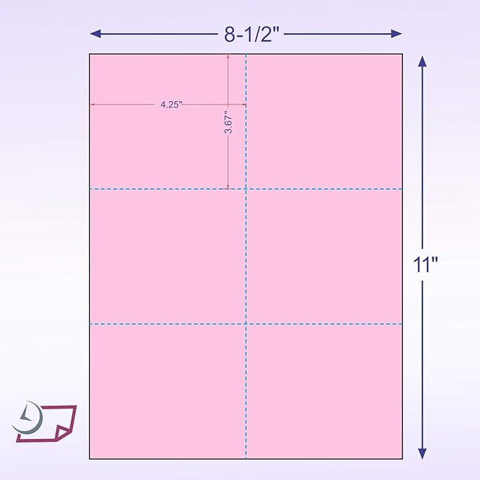 Laser Printer Blank Perforated Cards 6 Up per Page, Pink, 1200 Sheets (School, Wedding, Inventory, Trip Cards)