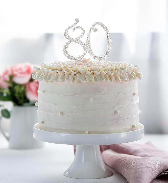 Bling Crystal Rhinestone 80 Birthday Cake Topper - Best Keepsake | 80th Party Decorations Silver