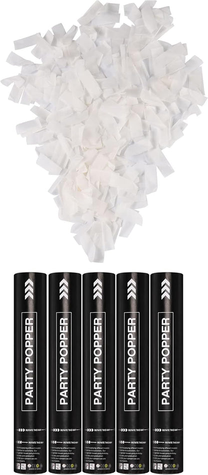 White Confetti Poppers 12 Inch,Wedding Confetti Cannon Air Powered(5 Pack),Launches 20-25ft, Party Poppers for Engaged,Birthday,Celebrations and New Years Eve