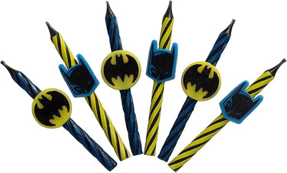 Batman™ Birthday Cake Candles | 6 Birthday Candles for Cake Decorations, Black, Yellow, & Red Striped Candles, Cake Toppers for Batman Party