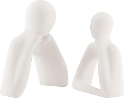 Danya B. Hans Tanka Cream Abstract Two Piece Thinking Couple Decorative Accent Matte Ceramic Sculpture Figure Set