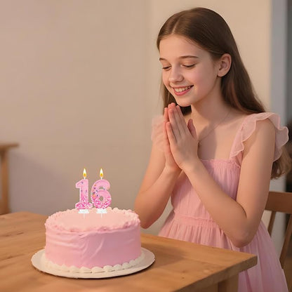 Pink Sequin Birthday Candles, Cake Number Candles, Girls 0th Birthday Decorations, Suitable for Birthday Parties, Anniversary Party Decorations(16)