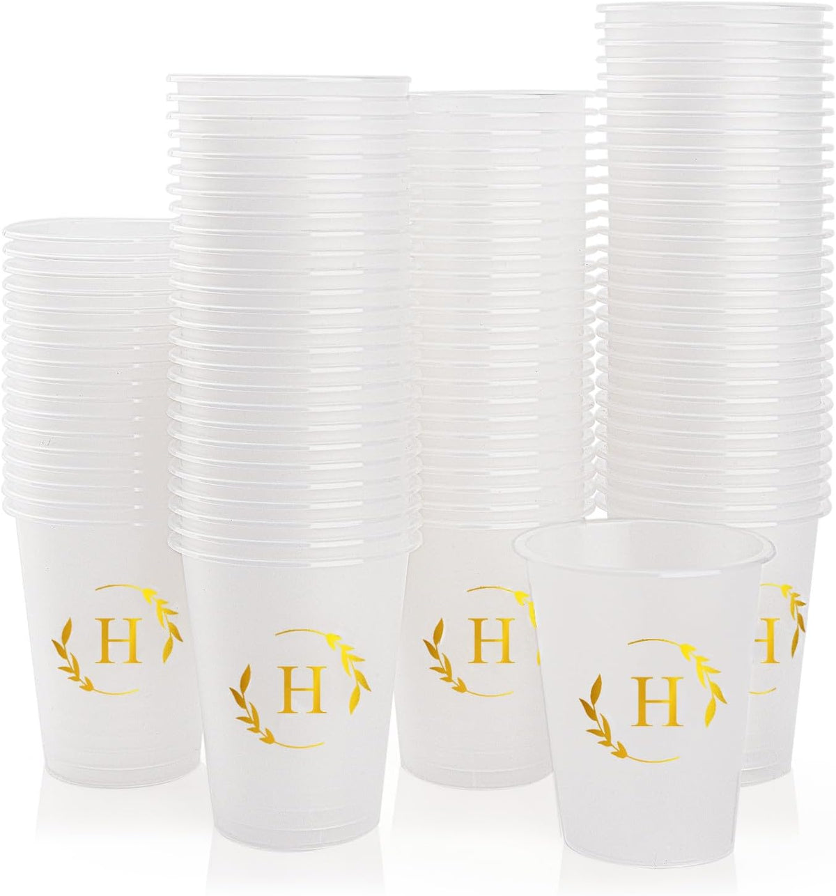 100 Monogrammed Cups Disposable Initial Plastic Cup 12 oz Wedding Personalized Cup for Wedding Reception Baby Shower Birthday Party(Letter H)