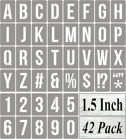 1.5 Inch Alphabet Letter Stencils for Painting - 42 Pack Letter and Number Stencil Templates with Signs for Painting on Wood, Reusable Numbers and Letters Stencils for Chalkboard Wood Signs & Wall Art