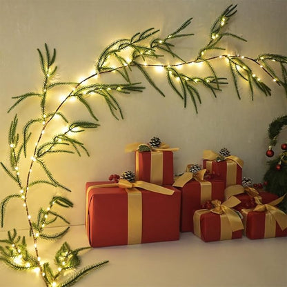 2025 New Christmas Norfolk Garland Lights 6.56FT Pine Garlands 96 LED 8 Flash Modes Battery Operated Xmas Garland Lights with Timer Lighted Christmas Decorations for Mantle Fireplace Door Home Holiday
