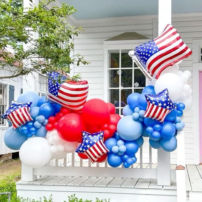 HILAVO Red Blue White Balloons, 60 PCS 12 inch Navy Light Blue Red and White Balloons for Baseball Birthday Party Britain Sporting Patriotic Labor Memorial Day 4th of July Independence Day Decorations