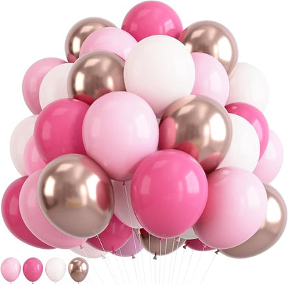 Pink Balloons Set, 12inch Retro Pastel Hot Light Pink Rose Gold White Latex Balloons for Girl Women Graduation Princess Wedding Bridal Baby Shower Mothers Day Bachelorette Birthday Party Decorations
