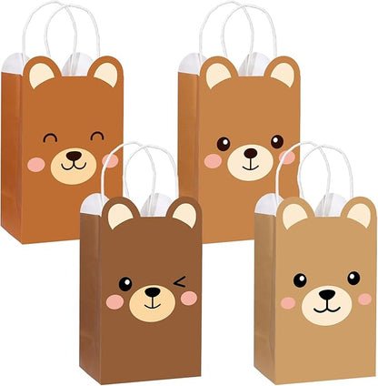 12Pcs Brown Bear Theme Party Favor Bags Bear Shaped Goodie Bags Candy Bag for Bears Birthday Party Decor Cute Bears Gift Treat Bag with Handle for Woodland Parties Kids Boys Girls Baby Shower Supplies