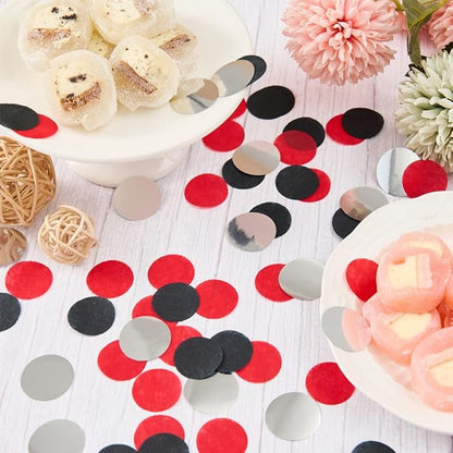 Silver Black and Red Tissue Paper Confetti Dots Table Decoration for Graduation Birthday Wedding Toss Halloween Retirement Party, 1 inch in Diameter, 100 grams