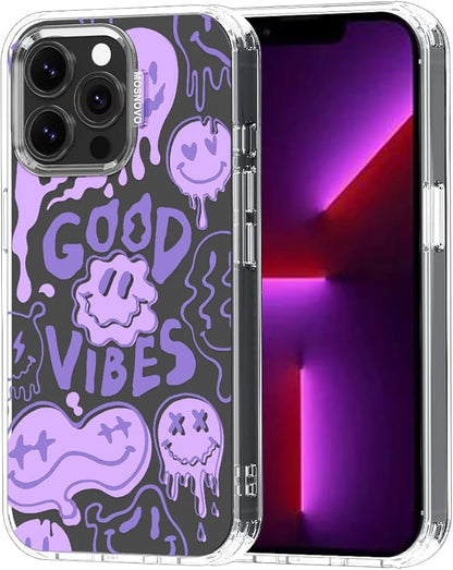 MOSNOVO Case for iPhone 13 Pro, [Buffertech 6.6ft Military-Grade Drop Protection] [Anti Peel Off Tech] Clear TPU Bumper Phone Case Cover Design - Good Vibes