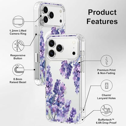MOSNOVO for iPhone 17 Pro Max Case | Military Grade 6.6ft Drop Tested | Camera Control | Clear with Lavender Design