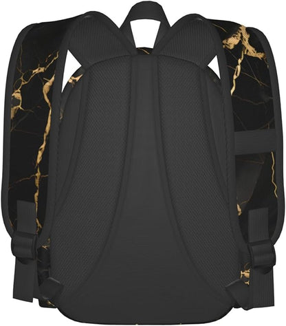 cfpolar 17 Inch Backpack Black & Gold Marble Art Laptop Bag Shoulder Bag School Bookbag Casual Daypack For Boys Girls