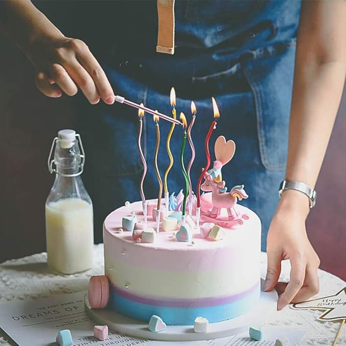 Twisty Birthday Candles Set,Metallic Colorful Curly Coil Candles,Creative Fun Long Thin Wedding Birthday Candles Set,Party Supplies,Cake Decoration,6 Pack (Silver)