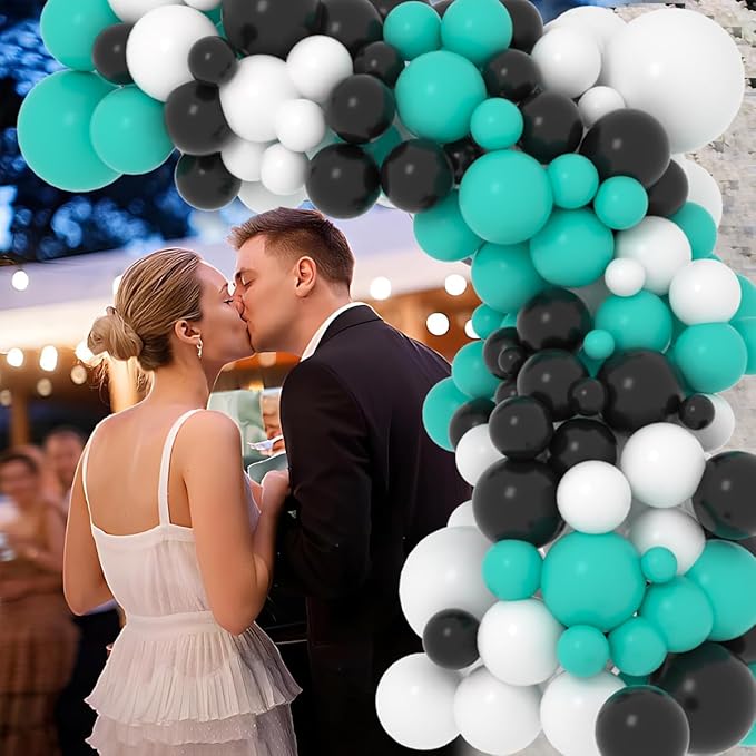 Teal Blue Black White Balloon Garland Arch Kit, 122PCS Teal Blue White Black Balloons Teal Balloons for Birthday Wedding Graduation Anniversary Engagement Gender Reveal Halloween Party Decorations