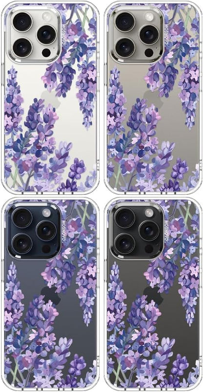 MOSNOVO Case for iPhone 15 Pro, [Buffertech 6.6ft Military-Grade Drop Protection] [Anti Peel Off Tech] Clear TPU Bumper Phone Case Cover Design - Lavender