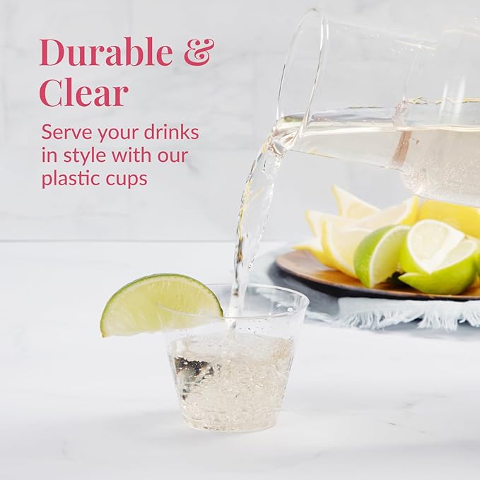 Prestee Disposable Shot Glasses 1 oz - 100 Pack Clear Plastic Shot Glasses for Party, Mini Jello Shot Cups, Small Plastic Cups for Tastings, Condiments, Snacks, and Cocktail Sampling