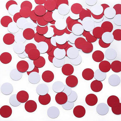 Red and White Paper Confetti Table Decoration for Birthday Graduation St.George's Day England Party,1.2 inch in Diameter,200 Counts