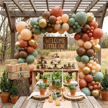 HILAVO Sage Green and Brown Balloons, 12 Inch Olive Green Brown and Gold Jungle Safari Balloons for Baby Shower Camo Army Woodland Forest Hunting Wild One Birthday Party Decorations