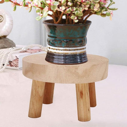 æ— Mini Wooden Stool Flower Display Stand, Potted Plant Shelf Succulents Bonsai Rack, Vintage Wood Grain Garden Plant Pot Riser Stand for Indoor Outdoor Office Dining Room Decor