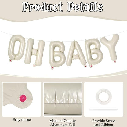 40 Inch OH Baby Balloons Letters, Cream OH BABY Backdrop, Babies Sign for Gender Reveal Decorations
