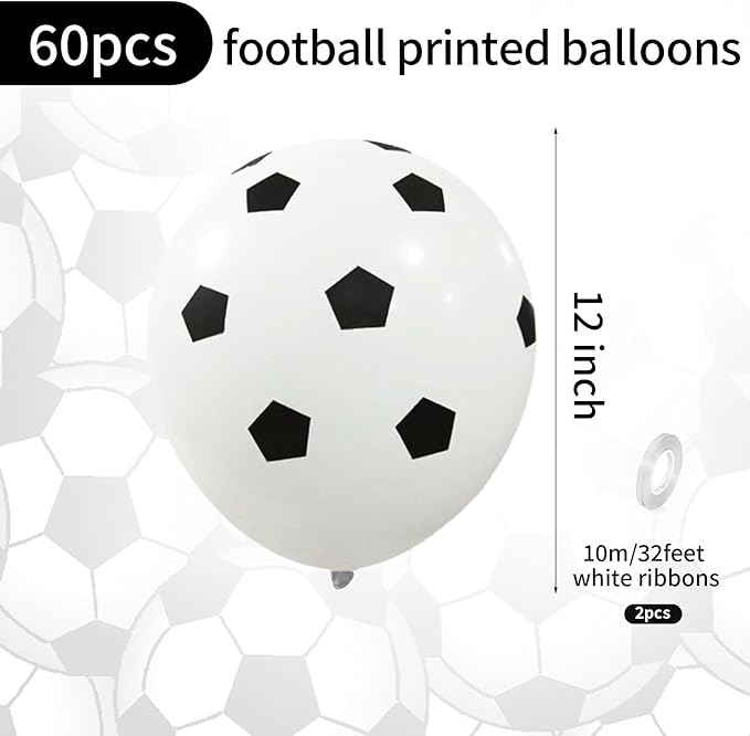 Biapian 60 Pcs Football Balloons, Football Balloon for Boys, 12 Inch Soccer Latex Balloons Pattern Helium for Kids Boys Birthday Sports Themed Party Decorations World Cup Theme Party Supplies