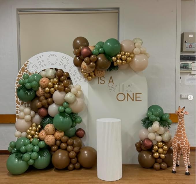 HILAVO Sage Green and Brown Balloons, 12 Inch Olive Green Brown and Gold Jungle Safari Balloons for Baby Shower Camo Army Woodland Forest Hunting Wild One Birthday Party Decorations