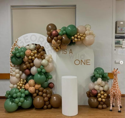 HILAVO Sage Green and Brown Balloons, 12 Inch Olive Green Brown and Gold Jungle Safari Balloons for Baby Shower Camo Army Woodland Forest Hunting Wild One Birthday Party Decorations