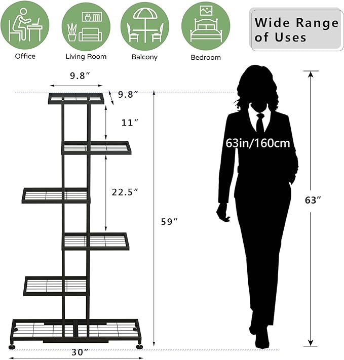 Metal Plant Stand, 6 Tier 12 Potted, Upgrade Multiple Plant Rack Shelf Organizer, Indoor Planter Display Shelving Unit for Patio Garden Corner Balcony Living Room