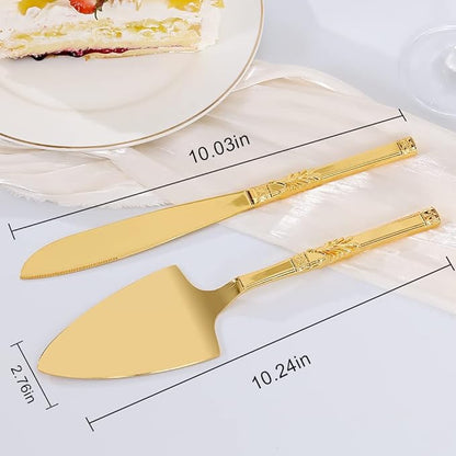 TUKDAK Cake Cutting Set for Wedding, Personalized Gold Cake Knife and Server Set, Custom Cake Serving Set, Engraved Pastry Pie Server Cake Pizza Cutter, Birthday Bridal Gift (F-Classic)