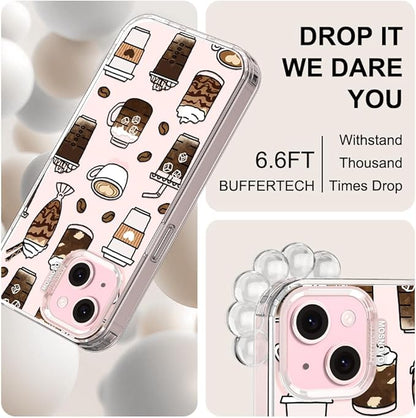 MOSNOVO Case for iPhone 15, [Buffertech 6.6ft Military-Grade Drop Protection] [Anti Peel Off Tech] Clear TPU Bumper Phone Case Cover Design - Coffee