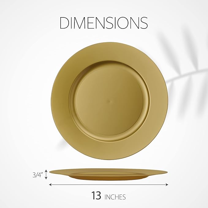 13'' Party Chargers Large Plates & Platters Great for Elegant Party's Weddings Tableware Great for Serving dish Gold Pack of 12