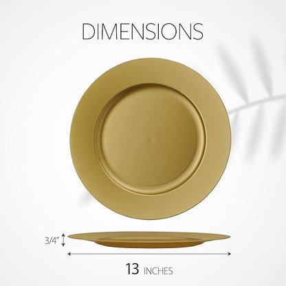 13'' Party Chargers Large Plates & Platters Great for Elegant Party's Weddings Tableware Great for Serving dish Gold Pack of 12