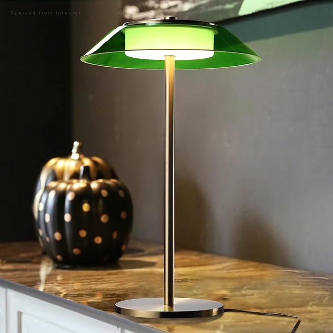 TORCHSTAR Green Glass Desk Lamps with Antique Brass Body, 330LM 3-Step Dimmable, 100-240V Integrated LED Table Lamp for Bedside Living Room, ETL&UL Listed, 3000K Warm White