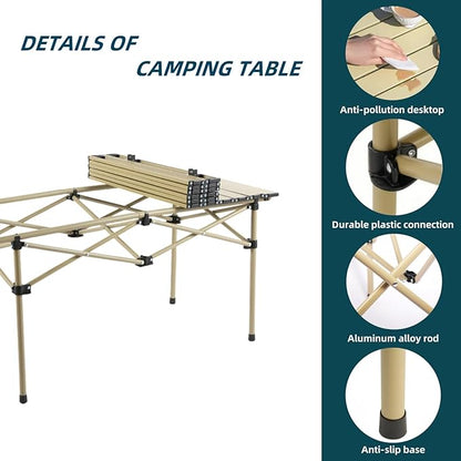 Folding Camping Table, Portable Beach Table,with Portable Bag，Suitable for Indoor, Outdoor, Camping, Backyard, Party, Patio, The Yellow Camping Table at The Beach