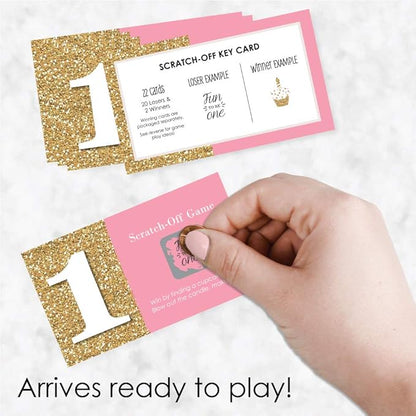 Big Dot of Happiness 1st Birthday Girl - Fun to be One - First Birthday Party Game Scratch Off Cards - 22 Count