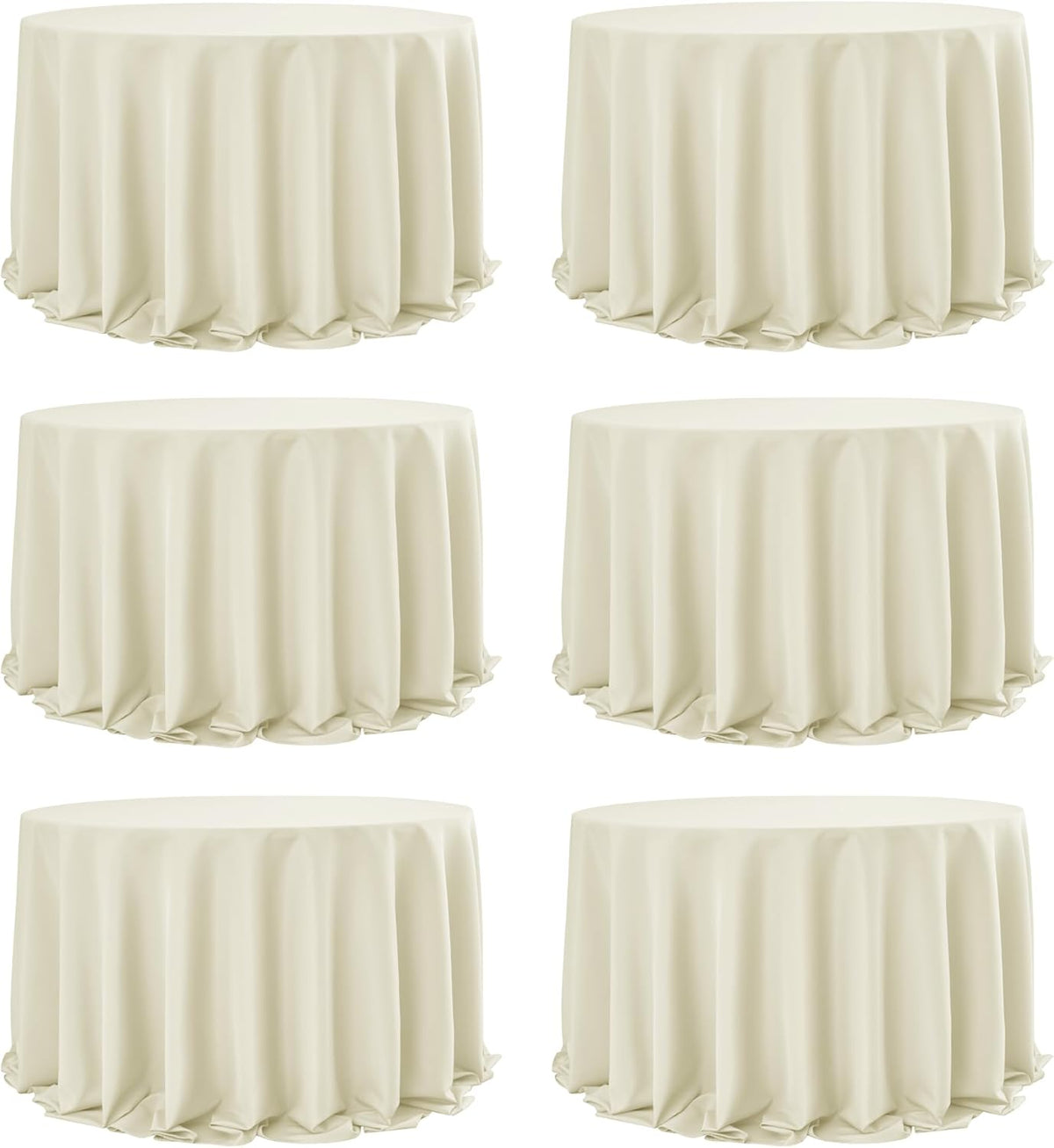 6-Pack Ivory Round Tablecloths, 132 Inches, Stain-Resistant Polyester for 6-8 Ft Round Tables - Washable Table Covers for Weddings, Banquets, Birthday Parties, Events