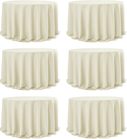 6-Pack Ivory Round Tablecloths, 132 Inches, Stain-Resistant Polyester for 6-8 Ft Round Tables - Washable Table Covers for Weddings, Banquets, Birthday Parties, Events