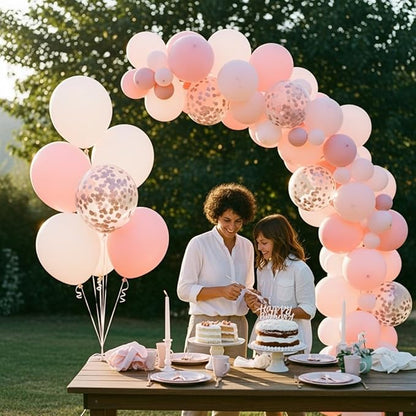 Light Pink and White Balloons, 12 Inch Pink White Balloons with Confetti Balloons for Wedding Bridal Shower Baby Shower Pink Birthday Decorations