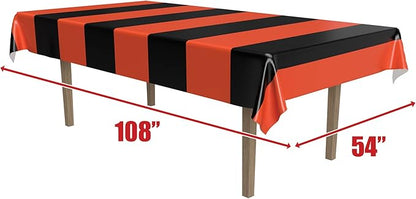 Beistle Orange and Black Striped Plastic Tablecover, Rectangular Halloween Tablecloth for Trick or Treat, Harvest Party, Fall Decoration, 108" x 54"