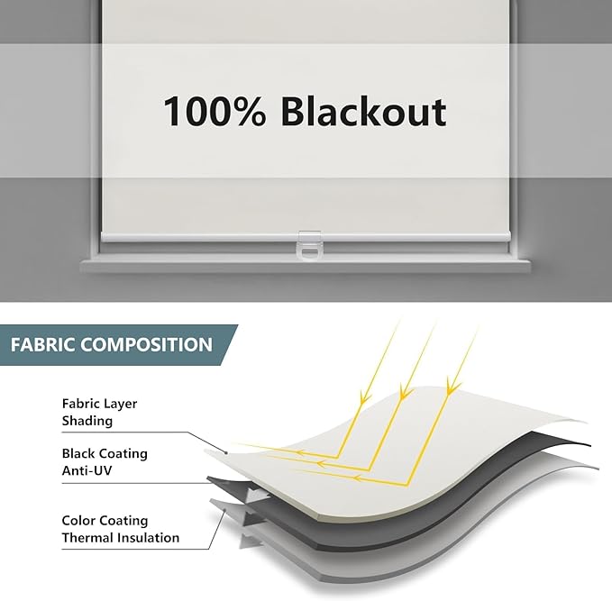 AOSKY Cordless Roller Shades Blackout Blinds for Windows Room Darkening Rolled Up Shades with Spring System, UV Protection Window Shades Door Blinds for Home and Office (27" W x 72" H, Ivory)