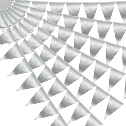 40M/130FT Silver Triangle Pennant Banner Flag Metallic Fabric Bunting Garland for Christmas Graduation Wedding Engagement Anniversary Bachelorette Birthday Bridal Shower Valentines Hen Party Supplies