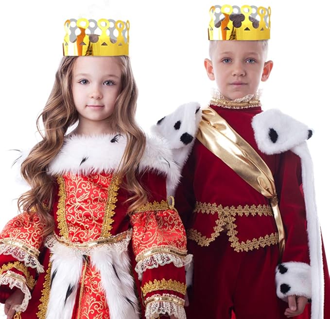 ArtCreativity Pack of 24 Gold Crown - Foil Birthday Party Paper Crowns for Kids - Golden Birthday Hats in 2 Fun Designs Adjustable and Reusable Royalty Party Decorations