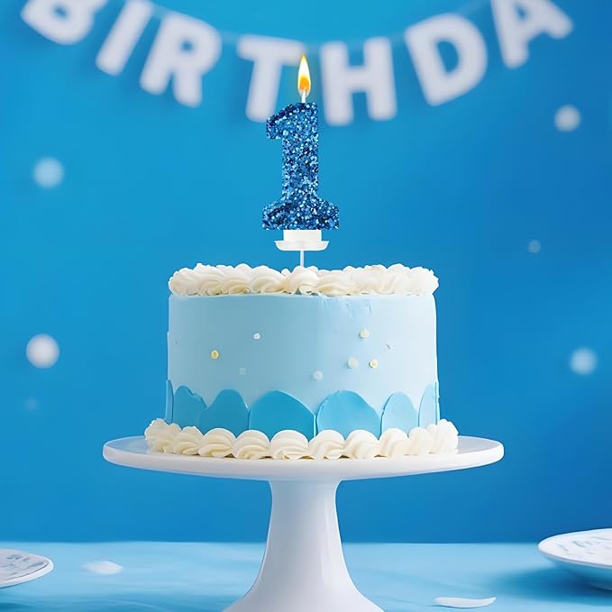 Zailo Birthday Number Candles, Glitter Number Candle Cake Decorations with Sequins, Cupcake Decorations for Girls, Women, Party Anniversary Celebrations (Number 1, Blue)