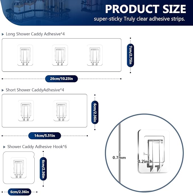 14 Pack Shower Caddy Replacement, Strong Hooks, No Drilling Shower Shelf, Hooks for Caddy, Soap Holder and Kitchen Racks