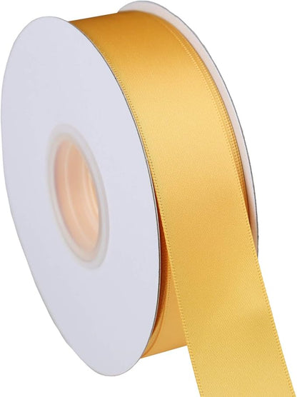 ITIsparkle 1" Inch Double Faced Satin Ribbon 50 Yards-Roll Set for Gift Wrapping Scrap Books Party Favor Hair Braids Baby Shower Decoration Floral Arrangement Craft Supplies, Gold Ribbon
